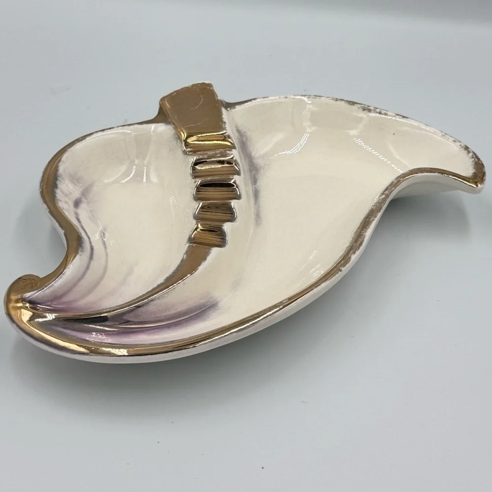 Vintage Mid-Century Made in Cali Purple & Gold Swirl Pottery Ashtray